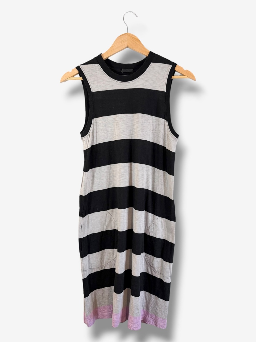 ATM Anthony Thomas Melillo Striped Shift Cotton Dress XS Black Gray Purple